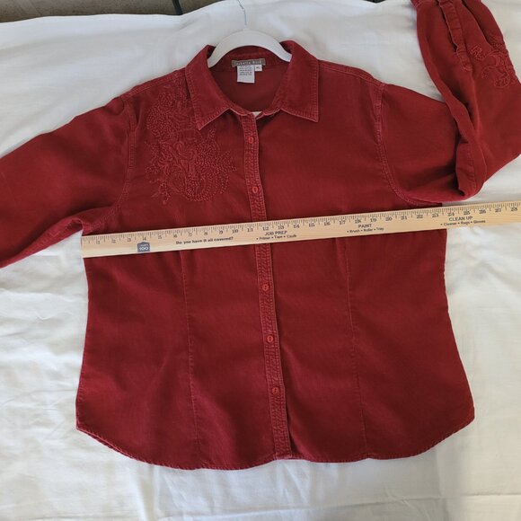 Red Embroidered Corduroy Button Shirt Isabella Bird Womens Size XL - Picture 14 of 15